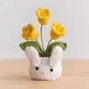 Vaso de Flores de Tricô Feito à Mão com Flor Pompom, Planta, Ornamento de Mesa Artificial Tecido com Fio, Decoração de Flores Pequenas Presente