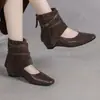 Botas para mujer 2026 moda nuevo otoño e invierno botines cortos punta cuadrada retro botas cortas marrones que aumentan la altura para mujer