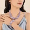 Conjunto de Três Peças Retro Exagerado de Pérolas Artificiais Grandes e Pequenas para Mulheres, Colar, Pulseira e Brincos, Acessórios de Banquete de Alto Padrão