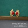 Traje de estilo medio antiguo de color moaré esmaltado hecho en Francia, conjunto de collar y pendientes de botón grabados hechos a mano, pendientes de estilo medio antiguo, incrustación de ágata roja y verde