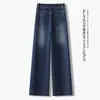 Pantalones de pierna ancha de cintura alta simples de otoño nuevos hechos a medida, jeans de pierna recta de estilo de moda para ir al trabajo