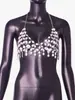 AYJ Nova Roupa Feminina Transfronteiriça Europeia e Americana Sexy Pedras Preciosas Gola Halter Corrente de Metal Vazada Feita à Mão com Contas D2
