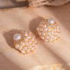 Pendientes de Botón Geométricos de Imitación Perla Retro con Diamantes, Estilo Francés de Moda, Lujo Ligero, Estilo Nicho, Pendientes de Alta Gama para Mujer