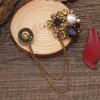 Broche de cadena de camelia vintage creativo con diamantes de imitación para hombre, alfiler para cuello de traje, cadena de suéter con flores, accesorios