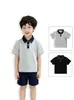 Camisa polo de manga corta para niño, tejido de punto con patchwork de mezclilla, top versátil casual de verano, envío directo del fabricante