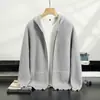 Suéter de cachemira de punto de panal grueso de doble capa para hombre, cárdigan con capucha, estilo casual "old money", chaqueta holgada y casual