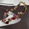 Moda europea y americana alta Oscar brillante gota de agua flor vidrio de color circón collar cadena de clavícula banquete boda