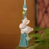 Brocado de Canción con Conejo de Aleación Bordado por Ambos Lados, Cuerda de Mano con Colgante de Conejo, Adorno Portátil Elegante de Conejo de Jade, Regalo Auspicioso Hecho a Mano