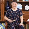 Pijama de Algodão e Seda para Homens de Meia-Idade e Idosos Primavera e Outono Cardigã de Manga Longa Roupas de Casa para o Pai Terno de Algodão e Seda de Manga Longa Pai