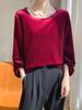 Camiseta de manga corta de terciopelo con cuello redondo para mujer, nueva, holgada, combinable, cómoda, de media manga, de seda agradable para la piel, para primavera y verano