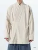 Top de manga larga, corte holgado, estilo chino, con cuello mandarín, manga larga, talla grande, prenda exterior casual otoño/invierno, Hanfu para hombre