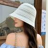 Sombrero de Cubo Tejido Calado de Moda de Verano para Mujer al Aire Libre para la Cara Pequeño de Ala Ancha Sombrero de Cubeta de Punto Casual Combinable Sombrero para el Sol