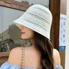 Sombrero de Cubo Tejido Calado de Moda de Verano para Mujer al Aire Libre para la Cara Pequeño de Ala Ancha Sombrero de Cubeta de Punto Casual Combinable Sombrero para el Sol