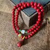 Pulseira de Cinábrio Dupla Volta Pulseira de Cinábrio Baixo Teor Pulseira Retro Simples Pulseira de Areia Dourada Roxa Pulseira Saco da Sorte Contas de Cinábrio