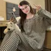 Pijama de algodón nublado de otoño para mujer, cárdigan de cuello redondo, conjunto de ropa de casa de manga larga y pantalón largo estilo coreano ins de dibujos animados para niñas