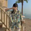 Camisa Floral de Manga Curta para Férias no Havaí para Mulheres Roupas de Viagem para Sanya Camisa Estilo Hong Kong Praia Litorânea Super Fada