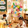 Cenário de montagem para a temporada de volta às aulas do ensino fundamental e jardim de infância, decoração de placa de boas-vindas, parede de fundo para fotos da sala de aula, painel de exposição KT