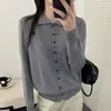 Cardigan Tricot com Gola Polo Bordado Francês Feminino 2026 Outono Novo Design Sense Solto Emagrecedor Casaco Suéter Top