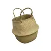 Cesta tejida a mano de ratán de pasto marino de color natural, Decoración simple para sala de estar del hogar, Decoración de plantas, Maceta tejida de paja de mano