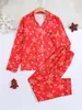 Conjunto de Pijama Longo com Calça Longa e Manga Longa para Mulheres, Algodão Imitado Elástico, Cruzado Europeu e Americano, Personalizado para o Natal, Pode Ser Usado Fora de Casa