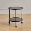 Mesa Auxiliar de Carrito de Doble Capa de Moda Mesa Auxiliar de Sofá Mesa Pequeña Mesa Redonda Pequeña para Sala de Estar Mesa de Noche Simple Estante de Esquina Estante de Almacenamiento