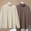 Ropa interior térmica con forro de terciopelo, engrosada y cálida, camiseta base unisex con cuello semi-alto, camiseta de manga larga de color liso, top de otoño