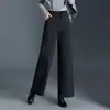 Pantalones de lana a cuadros casuales versátiles de pierna ancha para mujer, nuevo estilo otoño e invierno 2026, pantalones rectos holgados de cintura alta