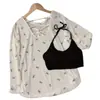 Camisa de Manga Larga Ligeramente Transparente con Estampado de Lazo Protección Solar para Mujer Verano Sencilla Delgada Blusa Holgada Cuello Redondo Top sin Espalda