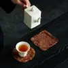 Porta-copos Redondo com Textura Áspera Tingido de Caqui, Base Antiderrapante com Isolamento Térmico, Tapete de Chá com Borda de Franja, Acessório para Cerimônia do Chá, Suporte de Xícara de Chá Doméstico de Tecido Vintage