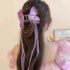 Orquídea Mariposa de Tela Dulce Pinza de Agarre con Borla Larga Elegante de Alta Calidad para la Parte Posterior de la Cabeza Pinza para el Cabello Elegante Súper de Hada para Mujeres