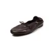 Sapatilhas de pele de carneiro de camada superior para mulheres, novo modelo de outono, couro genuíno bico redondo estilo coreano com laço, sapatos baixos de cor sólida sem cadarço