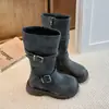Botas Retro Lavadas para Niñas de Caña Media Invierno Dulces Geniales Botas de Caballero Botas Cálidas con Felpa Suela Suave Antideslizantes Botas de Piel
