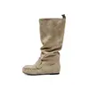 Botas de montar de piel de vaca de alto brillo para mujer, botas altas rectas, nuevo modelo de otoño e invierno, piel genuina, punta redonda, aumento interno de altura, botas altas hasta la rodilla para mujer