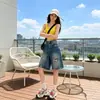 Shorts vaqueros rotos retro para mujer, nuevo estilo verano 2026, holgados y adelgazantes, corte recto línea A, adecuados para chicas menudas, shorts de cinco puntos de moda