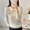 Suéter de malha com torção e gola polo bordada estilo coreano para outono e inverno, camisa base de malha de manga comprida e corte solto para mulheres