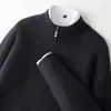 Suéter de punto liso para hombre con cuello alto y cremallera, 100% lana, color liso, nuevo 2025, cálido, manga larga, básico, venta al por mayor transfronteriza