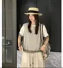 Camiseta de Malha Patchwork Falsa Duas Peças Manga Curta para Mulheres, Novo Estilo Verão 2026, Peça para Cobrir Modeladora de Caimento Relaxado, Top Casual Versátil