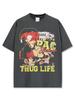 Camiseta Retro Hip-hop Transfronteriza Estampada TUPAC Americana Vintage Lavada Suelta Pesada Suelta Cuello Redondo Manga Corta