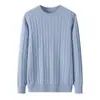 Suéter de punto para hombre, color sólido, cachemira, hombro normal, grueso, cuello redondo, tejido de 7 puntos trenzado, suéter de punto casual cómodo