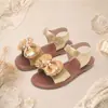 Sandalias de Niña con Lazo de Lentejuelas Suela Suave Antideslizante Velcro Punta Abierta Brillantes Estilo Princesa Zapatos para Niñas