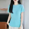 Elegante Camiseta Ligera de Punto Acanalado para Mujer, Nueva Camisa Base Lisa de Estilo Coreano de Verano con Mangas Volantes Rosas