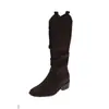 Botas retro de mujer con V profunda, plisadas, apiladas, con 8 cm de aumento interno de altura, tacón grueso, botas vaqueras occidentales adelgazantes