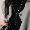 Collar Largo de Perlas Nariz de Cerdo Chapado en Oro Real de 14K para Mujer, Cadena de Suéter Minimalista Estilo Coreano, Accesorio de Lujo Ligero de Alta Gama