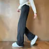 Calça de lã cor de damasco para mulheres, novo estilo inverno 2026, fina, cintura alta, com caimento, para baixinhas, corte justo, casual, calça de perna larga com curva