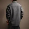 Camisa de sarja de alta qualidade, estilo vintage old money, com gola alta, para homens, outono, caimento solto, luxo discreto, fluida, top cardigã casual de manga longa
