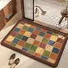 Alfombra de Piso para Baño Tejida de Lino Estilo Retro Americano, Alfombra Absorbente de Agua para Baño, Secado Rápido, Antideslizante, Alfombra Resistente a Manchas para Puerta de Entrada