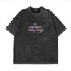 Camiseta de Manga Curta Estampada com Letras Vintage Estilo Europeu e Americano Feminina Verão Nova Algodão Puro Lavada Velha Solta Camiseta Top
