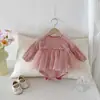 Macacão Bebê Roupa de Primavera Roupas Infantis Malha Canelada Body Princesa Manga Bufante Bebê Menina Romper Triângulo 100 Dias