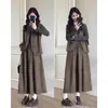 Moda Elegante Retro Versátil Adelgazante Otoño Suede Terciopelo Chaleco Falda Manga Larga Capa Base Conjunto de Tres Piezas para Mujer Tallas Grandes