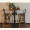 Taburete de Madera Maciza Carbonizada con Respaldo, Silla de Barra, Taburete Alto, Taburete con Escalón, Taburete para Barra de Bar, Taburete de Barra Retro